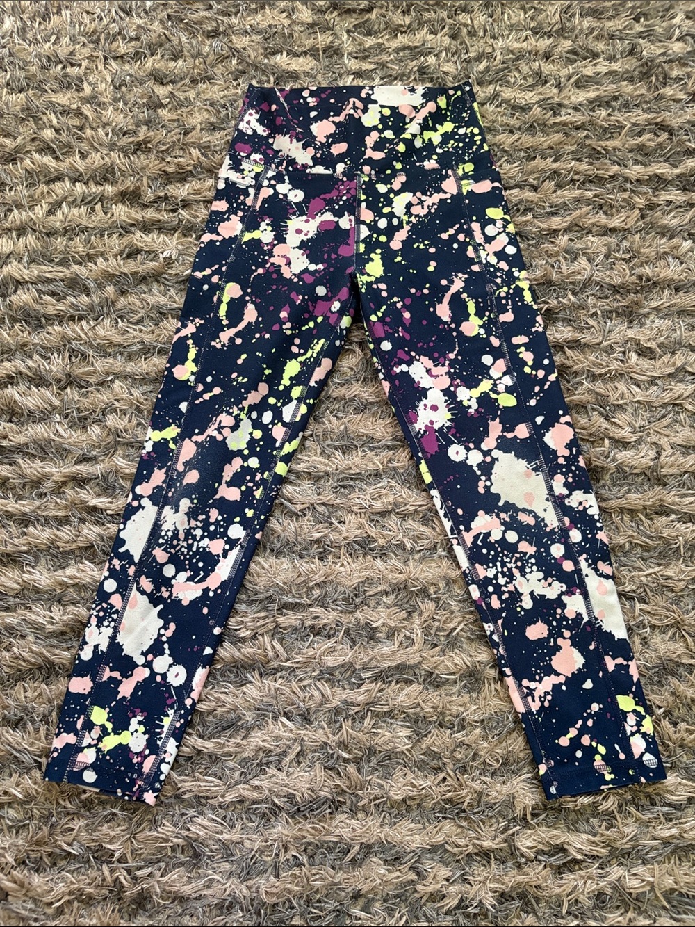 DSG Navy Leggings with Pink and Yellow Paint-Splash Print with Side Pockets